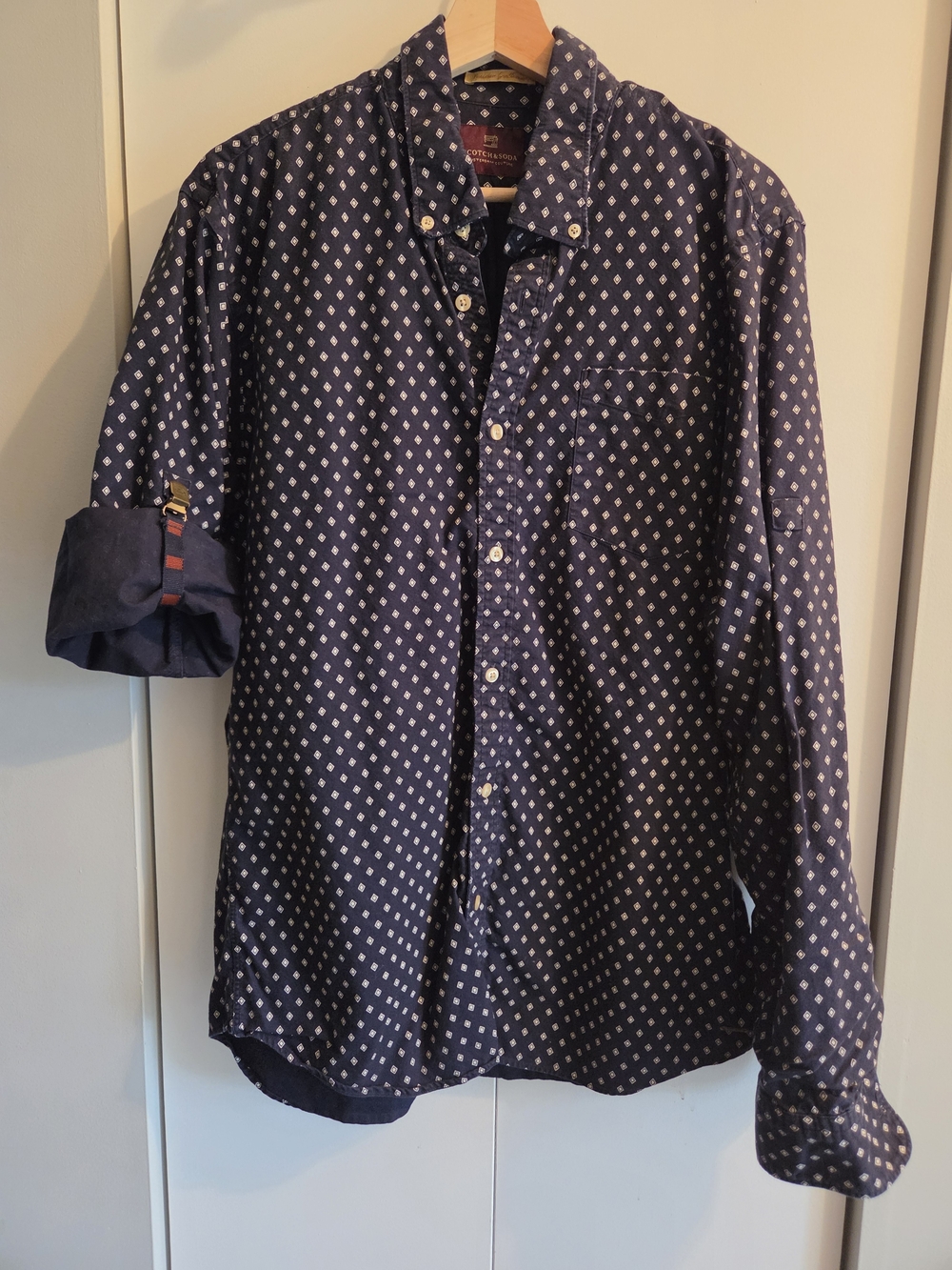 Men's Navy Patterned Button-Down Shirt